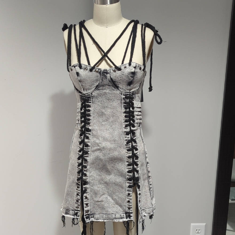Dolls Kill Black and Gray Strappy Dress